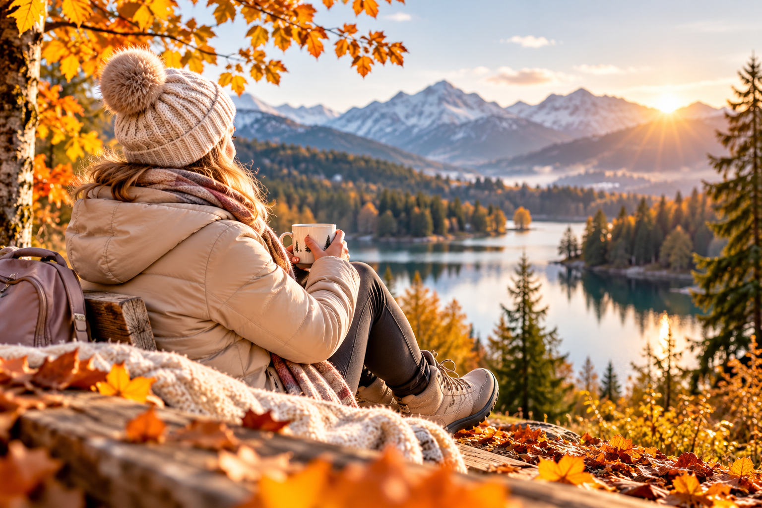Frau mit warmer Herbstjacke beim entspannten Spaziergang durch die Natur zum Stressabbau im Alltag.